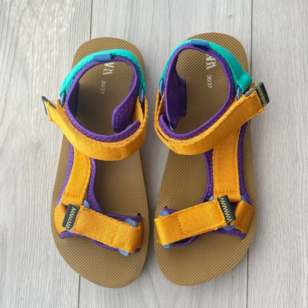 ZARA Women’s Multicolour Technical Sandals Size 36/37 Adjustable Pre-Owned - Picture 3 of 15